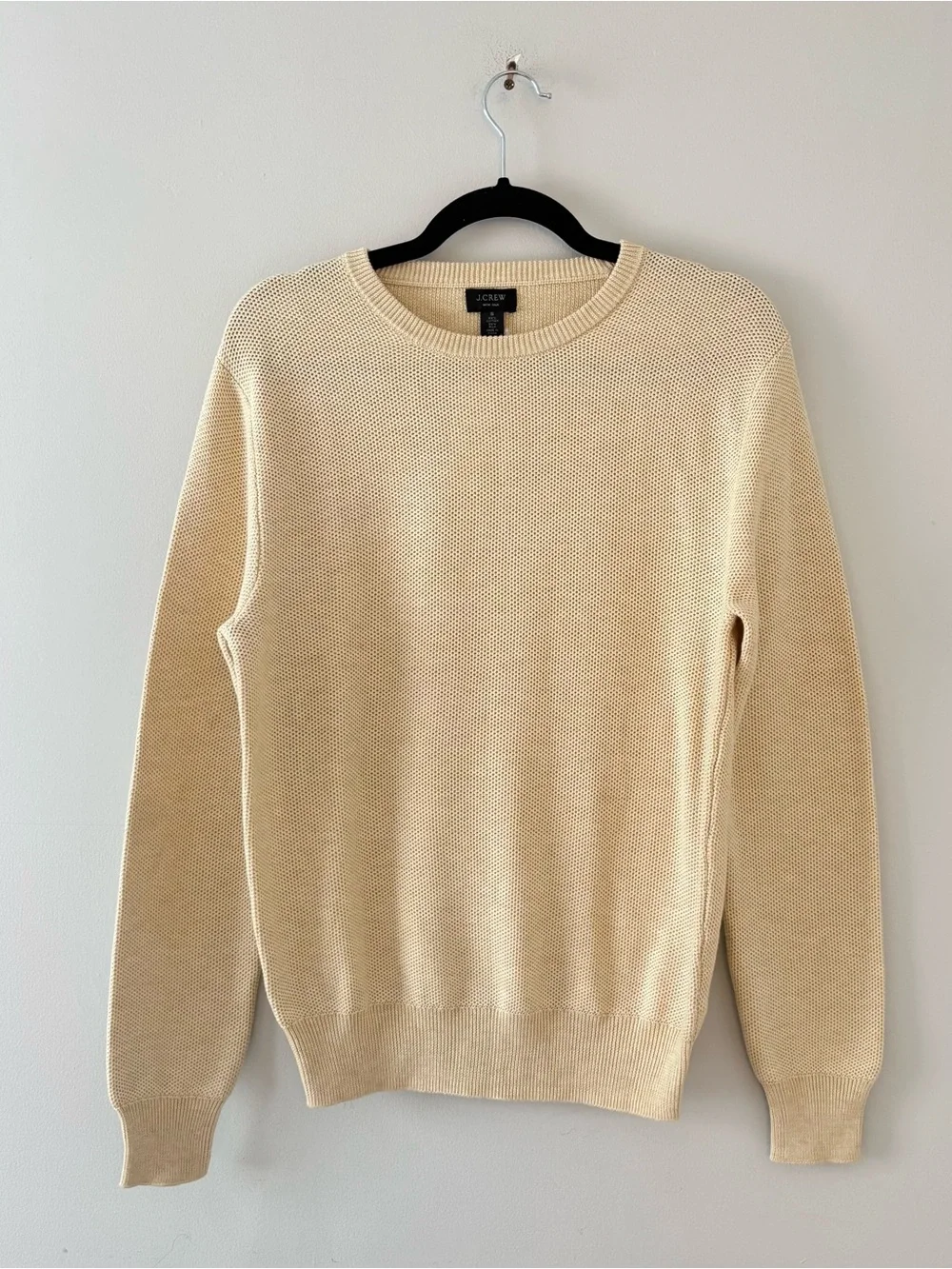 J. Crew NWT Silk Cotton-Blend Pique Sweater Crewneck Textured Knit Cream Tan